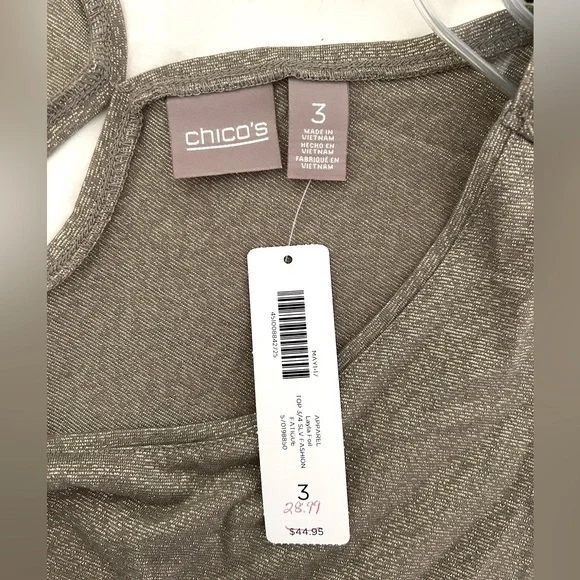 Chicos, Size 3/XL, gold shimmer blouse with keyhole detail on back - Picture 3 of 5